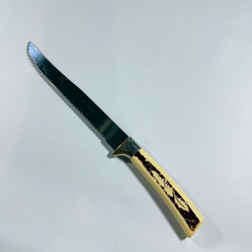 VTG Regent Sheffield Serrated Bread Knife Kitchen Tool Cream Faux‎ Stag England